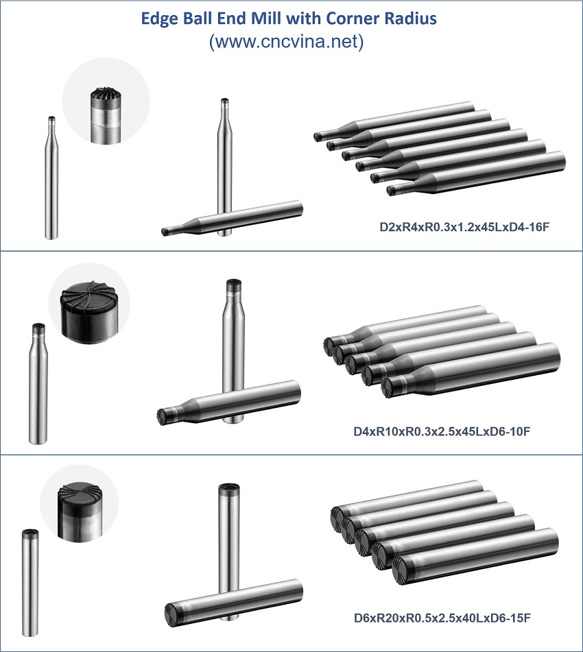 Dao phay cau bo canh Edge Ball End Mill with Corner Radius