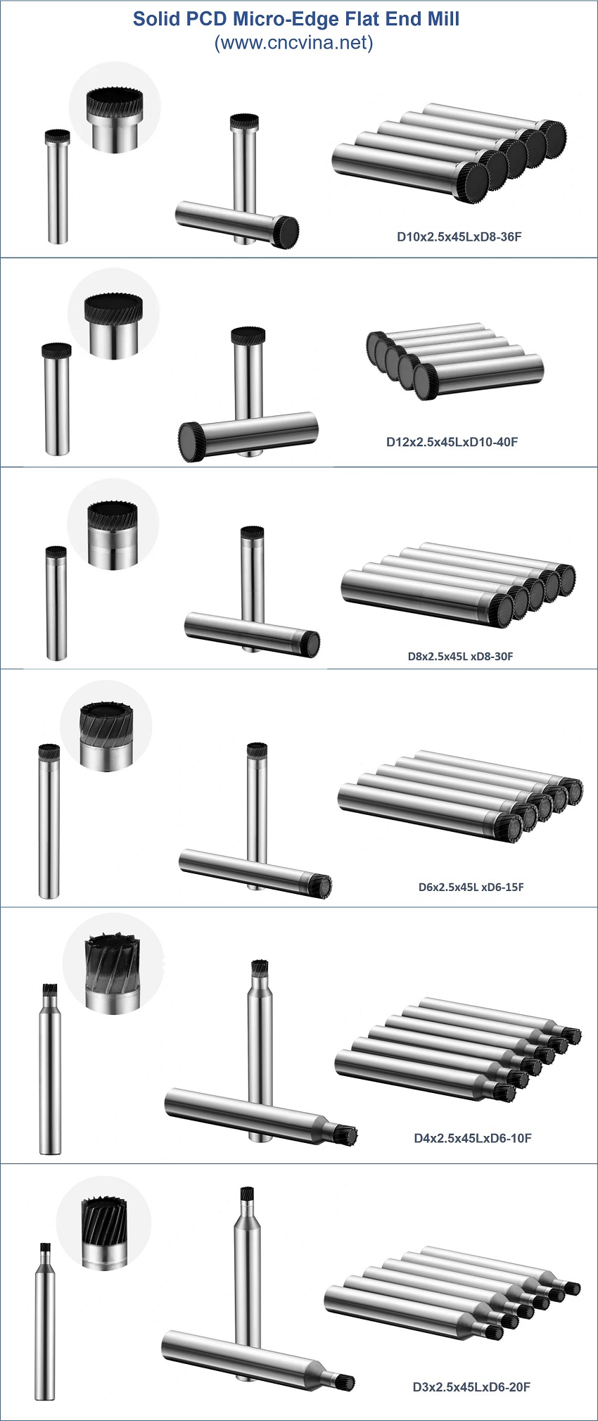 dao phay sieu cung Solid PCD Micro-Edge Flat End Mill